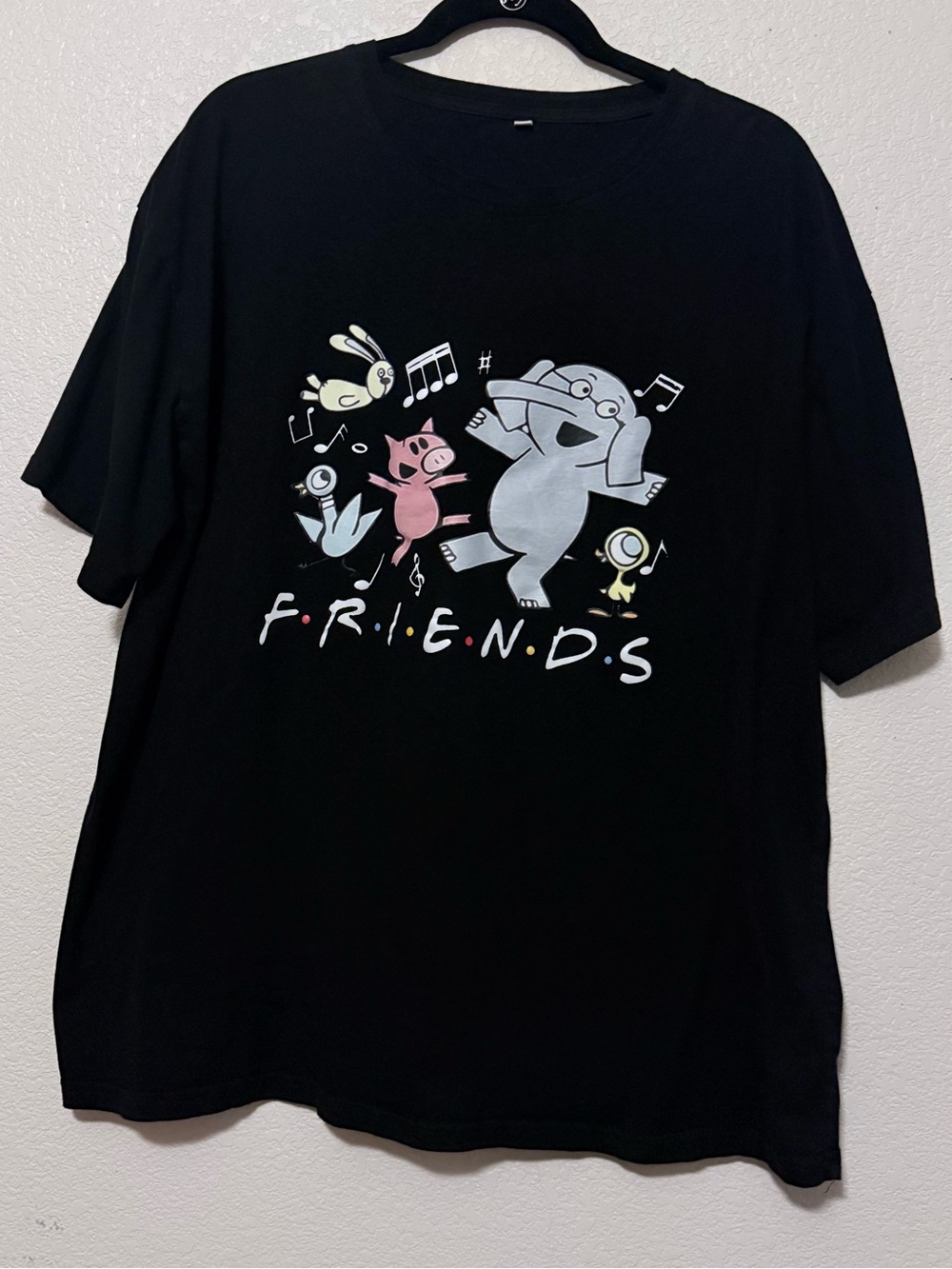 Friends Graphic Black Small Pets Tee with Colorful Characters